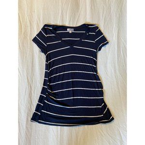 Juniper Ln Maternity Women's Blue Striped Short Sleeve V-Neck Rayon Shirt L